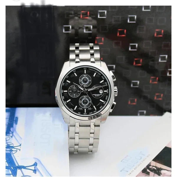 Tissot 1853 silver Black Dial Chronograph Metal Belt Men's Watch
